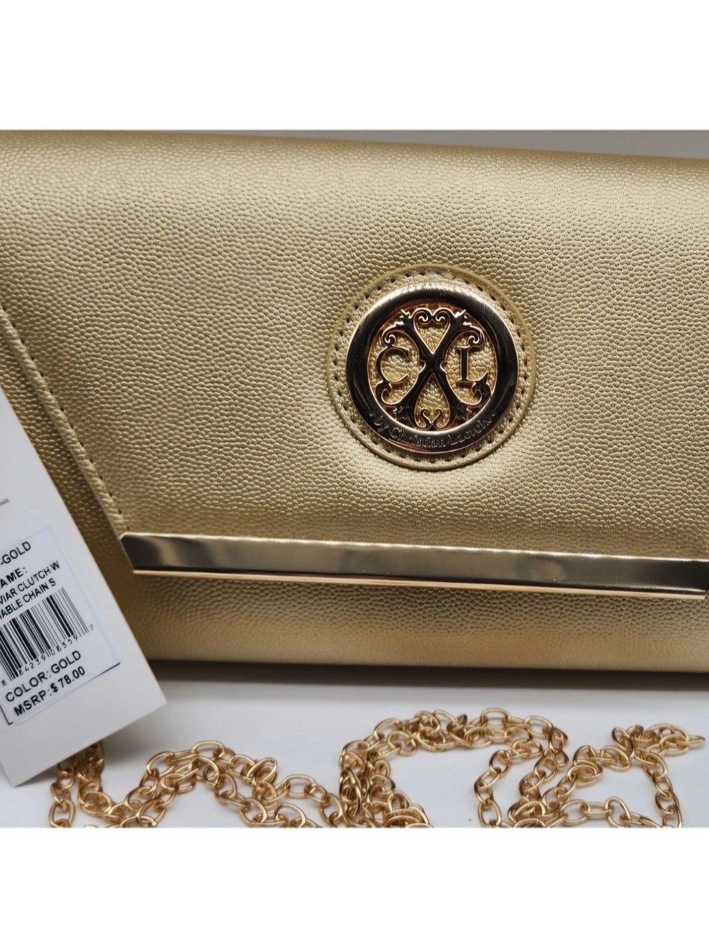 #72 CXL By Christian Lacroix Gold Clutch Detachable Chain Bag Shoulder NWT
